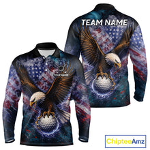 Load image into Gallery viewer, Smoke American Flag Eagle Mens golf polo shirts Custom patriotic golf outfit men, unique golf gifts NQS11541