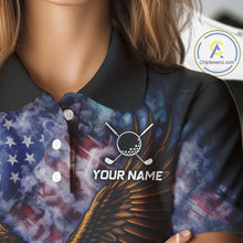 Load image into Gallery viewer, Smoke American Flag Eagle Women golf polo shirt Custom patriotic golf outfit ladies, unique golf gift NQS11541
