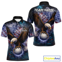 Load image into Gallery viewer, Smoke American Flag Eagle Mens golf polo shirts Custom patriotic golf outfit men, unique golf gifts NQS11541