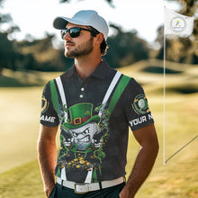 Load image into Gallery viewer, Funny St Patrick cowboy golf ball gunner black and green Mens golf polo shirts Custom golf outfit men NQS11542