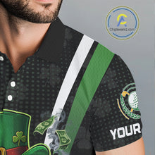 Load image into Gallery viewer, Funny St Patrick cowboy golf ball gunner black and green Mens golf polo shirts Custom golf outfit men NQS11542