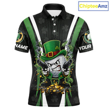 Load image into Gallery viewer, Funny St Patrick cowboy golf ball gunner black and green Mens golf polo shirts Custom golf outfit men NQS11542