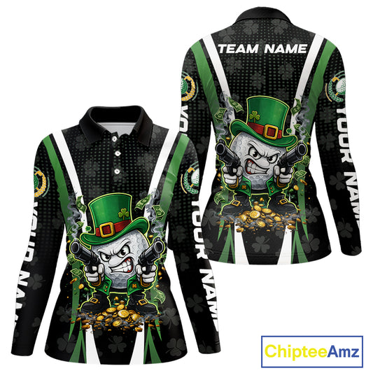 Funny St Patrick cowboy golf ball gunner black green Women golf polo shirts Custom ladies golf outfit NQS11542