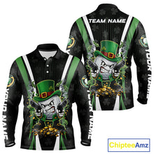 Load image into Gallery viewer, Funny St Patrick cowboy golf ball gunner black and green Mens golf polo shirts Custom golf outfit men NQS11542