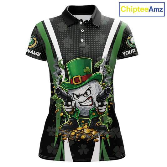 Funny St Patrick cowboy golf ball gunner black green Women golf polo shirts Custom ladies golf outfit NQS11542