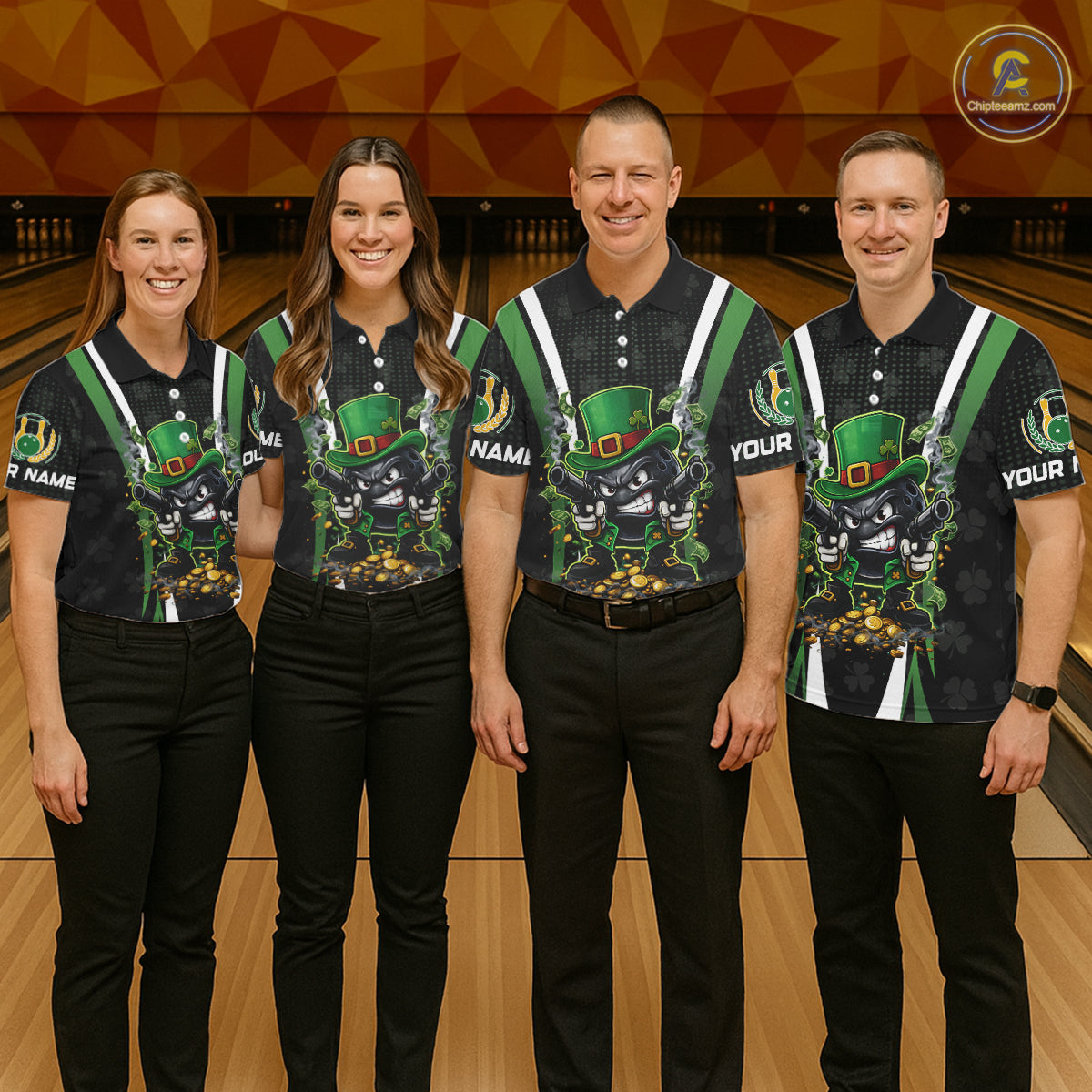 Funny St Patrick cowboy gunner Bowling Polo, 1/4 zip shirts For Women Custom Team Bowling Jerseys NQS11543