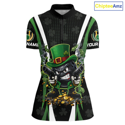 Funny St Patrick cowboy gunner Bowling Polo, 1/4 zip shirts For Women Custom Team Bowling Jerseys NQS11543
