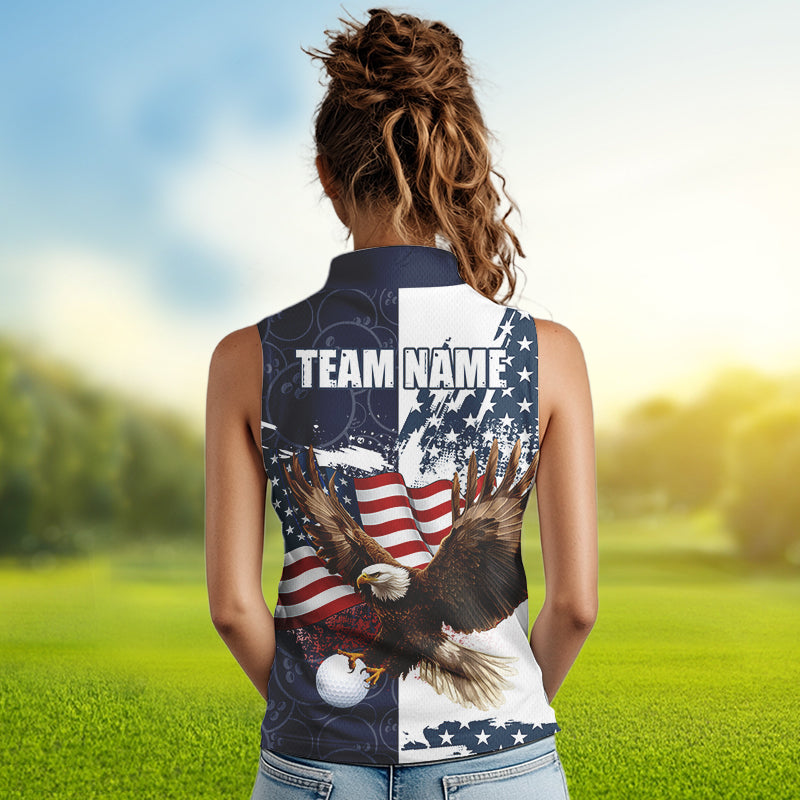 Red, White and Blue American Flag Eagle Sleeveless Golf polo shirts Custom Patriotic Golf Team Jersey NQS9608
