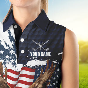 Red, White and Blue American Flag Eagle Sleeveless Golf polo shirts Custom Patriotic Golf Team Jersey NQS9608