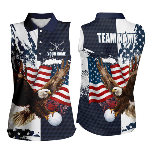 Red, White and Blue American Flag Eagle Sleeveless Golf polo shirts Custom Patriotic Golf Team Jersey NQS9608