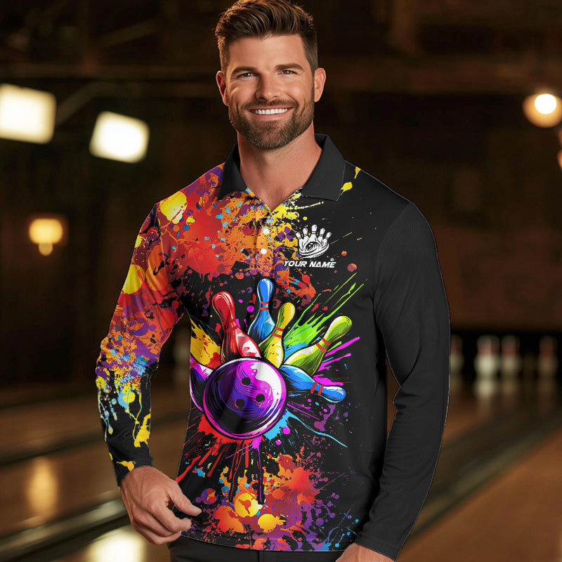 Colorful bowling jerseys Bowling Polo, 1/4 Zip Shirt for Men Custom Bowling Team shirts for bowlers NQS9770