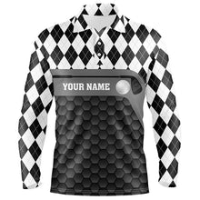 Load image into Gallery viewer, Black and white argyle pattern golf outfits men custom Mens golf polo shirts, golf gifts for men NQS7682