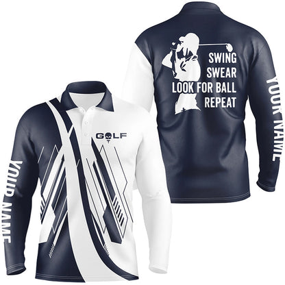 Navy Blue and white Mens golf polo shirts custom swing swear look for ball repeat golf shirt for mens NQS7920