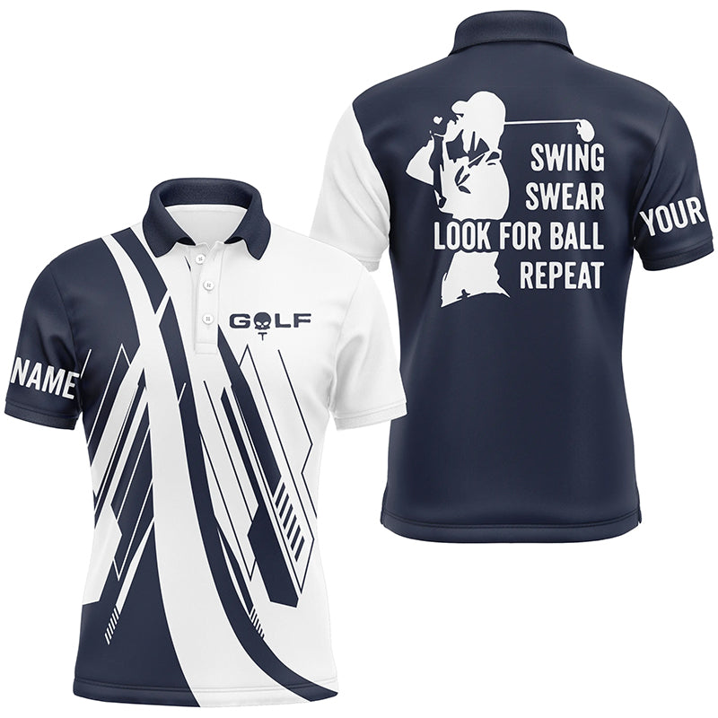 Navy Blue and white Mens golf polo shirts custom swing swear look for ball repeat golf shirt for mens NQS7920