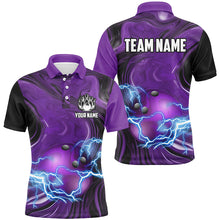 Load image into Gallery viewer, Purple Camo lightning thunder ball bowling Polo, Quarter Zip shirts for men custom bowling team jersey NQS7930