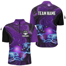 Load image into Gallery viewer, Purple Camo lightning thunder ball bowling Polo, Quarter Zip shirts for men custom bowling team jersey NQS7930