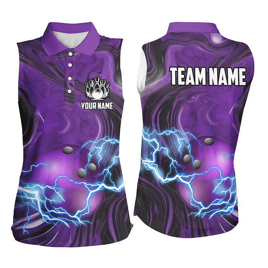 Purple Camo lightning thunder ball bowling Women Sleeveless Polo shirts custom bowling team jerseys NQS7930