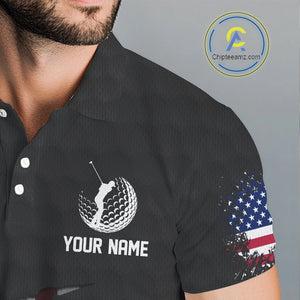 Personalized American Flag Men golf polo shirts, Custom Patriotic Golf Team Shirts For men | Black NQS10178
