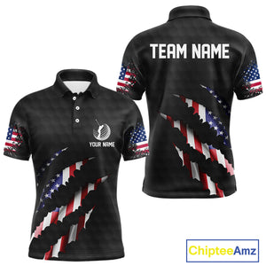 Personalized American Flag Men golf polo shirts, Custom Patriotic Golf Team Shirts For men | Black NQS10178