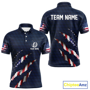 Personalized American Flag Men golf polo shirt, Custom Patriotic Golf Team Shirts For men | Navy Blue NQS10179