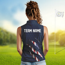 Load image into Gallery viewer, Personalized American Flag Women sleeveless polo shirt Patriotic Ladies Golf Team Shirt | Navy Blue NQS10179