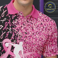Load image into Gallery viewer, Pink glitter ribbon black Bowling Shirts For Men Custom Breast cancer bowling shirts gift for bowlers NQS10180