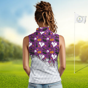 Personalized funny purple Halloween pattern Women sleeveless golf polo shirts best ladies golf wears NQS10315