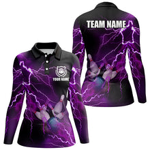 Load image into Gallery viewer, Women bowling polo shirts Custom purple lightning thunder Bowling Team Jersey, gift for team Bowlers NQS6220