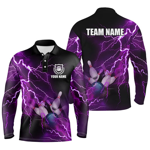 Mens polo bowling shirts Custom purple lightning thunder Bowling Team Jersey, gift for team Bowlers NQS6220