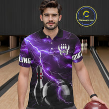 Load image into Gallery viewer, Purple Lightning Thunder Black Bowling Polo, 1/4 zip Shirt for Men custom storm bowling team jerseys NQS10528