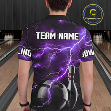 Load image into Gallery viewer, Purple Lightning Thunder Black Bowling Polo, 1/4 zip Shirt for Men custom storm bowling team jerseys NQS10528