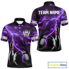 Load image into Gallery viewer, Purple Lightning Thunder Black Bowling Polo, 1/4 zip Shirt for Men custom storm bowling team jerseys NQS10528
