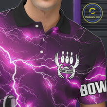 Load image into Gallery viewer, Pink Lightning Thunder Black Bowling Polo, Quarter zip Shirt for Men custom bowling team jerseys NQS10530