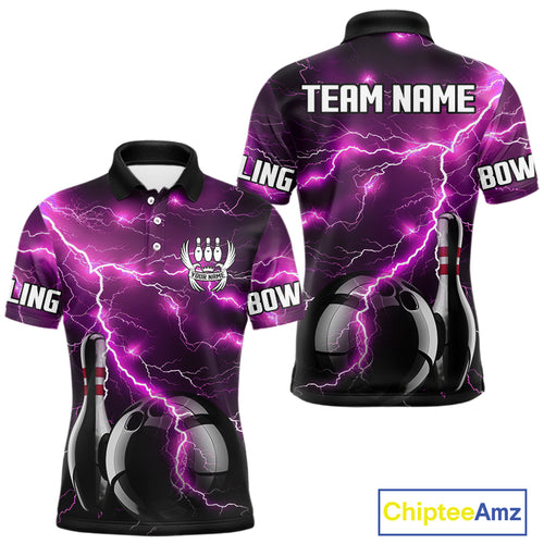 Pink Lightning Thunder Black Bowling Polo, Quarter zip Shirt for Men custom bowling team jerseys NQS10530