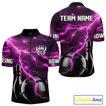 Load image into Gallery viewer, Pink Lightning Thunder Black Bowling Polo, Quarter zip Shirt for Men custom bowling team jerseys NQS10530
