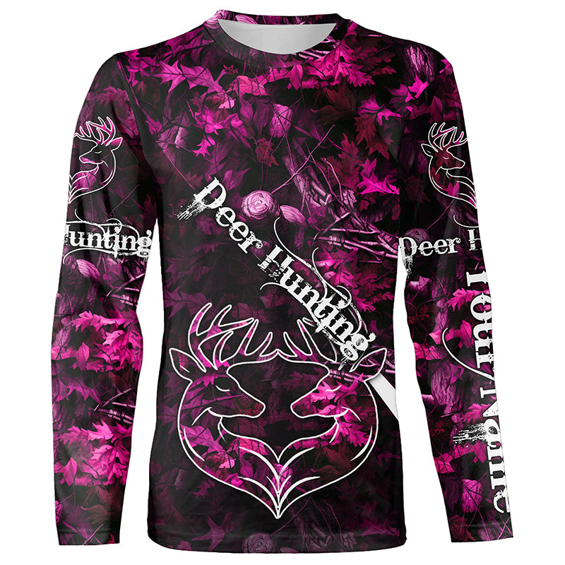 Love Deer Hunting Pink Camo Customize Name 3D All Over Printed Shirts Personalized Hunting gifts NQS903