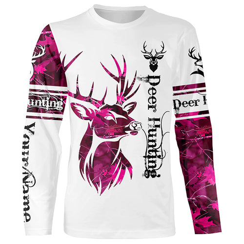 Deer hunting pink camouflage Customized Name 3D All Over Printed Shirts, Personalized Hunting gifts NQS1052