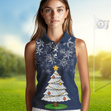 Load image into Gallery viewer, Funny Christmas Tree snowflake Womens sleeveless polo shirt Custom ladies Christmas golf shirt | Navy NQS10952