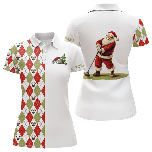 Christmas Womens golf polo Shirts custom red, white, green argyle pattern Santa golfer Xmas golf gifts NQS9039