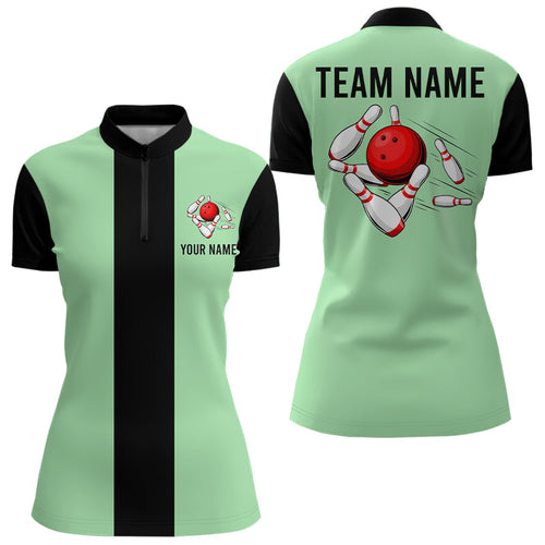 Personalized Mint Green and Black Retro Bowling Shirts For Women custom vintage bowling team jerseys NQS9045