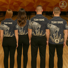 Load image into Gallery viewer, Black and Gold Lion Tribal Bowling Polo, 1/4 Zip Shirts For Men Custom Retro Bowling Team Jerseys NQS11149