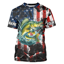 Load image into Gallery viewer, Walleye fishing black American flag Custom UV protection performance long sleeve fishing jerseys NQS9277