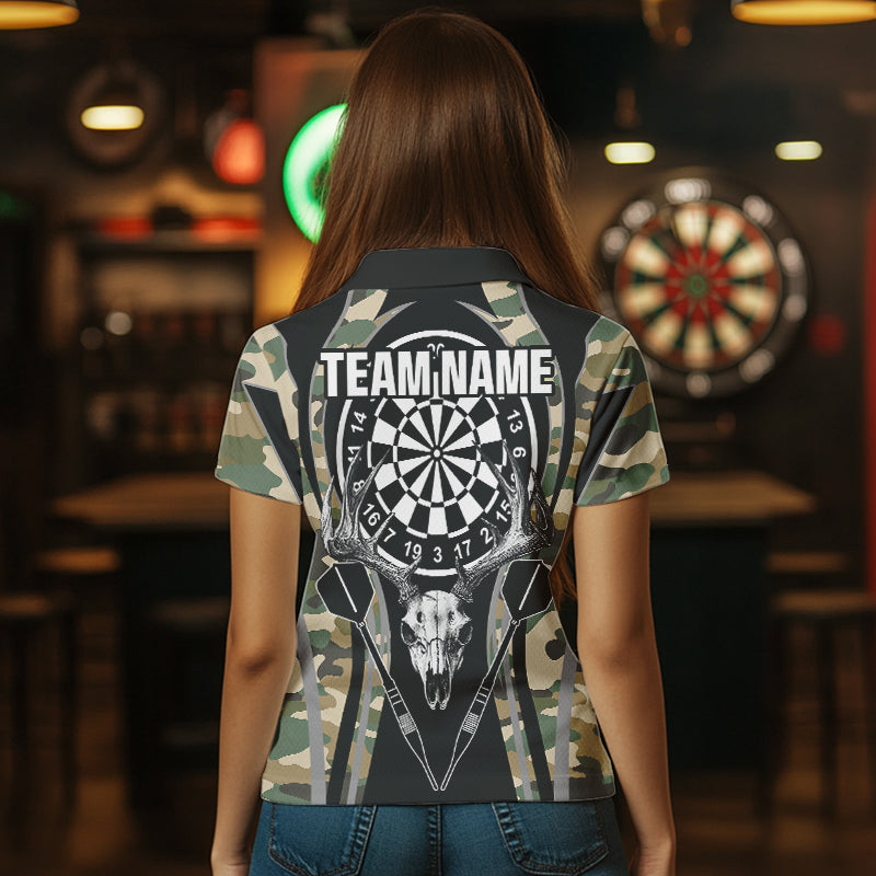 Deer Skull Darts Board Camo Darts Polo, Quarter zip Shirts For Women Custom Team Darts Jersey NQS9444