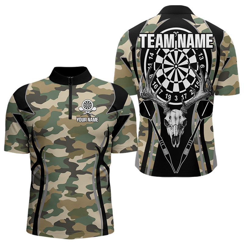 Deer Skull Darts Board Camo Darts Polo, Quarter zip Shirts For Men Custom Team Darts Jersey NQS9444