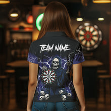 Load image into Gallery viewer, Purple Lightning Thunder Skull Darts Polo, Quarter zip Shirt For Women Custom Team Darts Jersey Outfit NQS9446