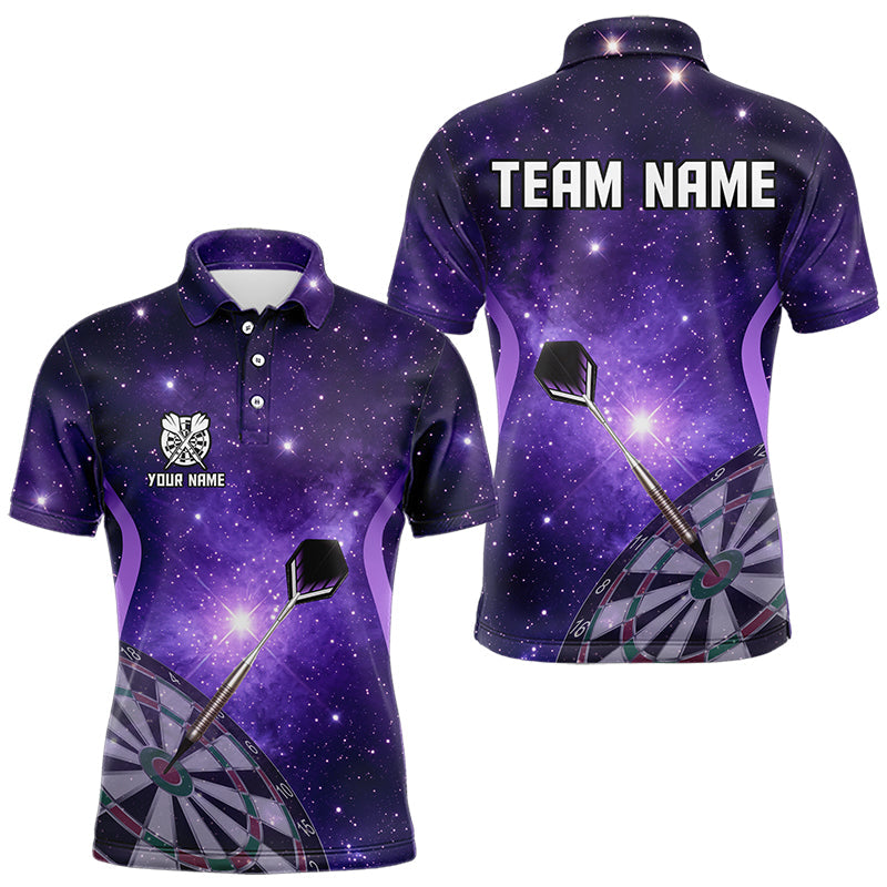 Purple galaxy space pattern Darts Polo, Quarter zip Shirts For Men Custom Team Darts Jersey Outfit NQS9448