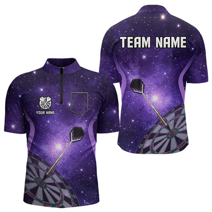 Purple galaxy space pattern Darts Polo, Quarter zip Shirts For Men Custom Team Darts Jersey Outfit NQS9448