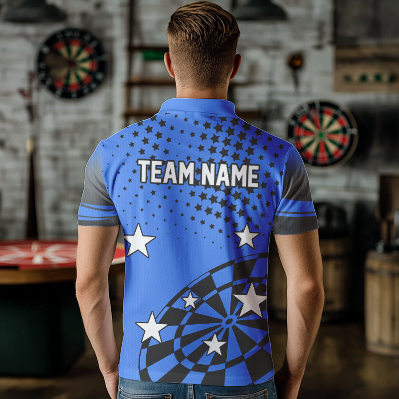 Stars Darts Polo, Quarter Zip Shirt For Men Custom Dart Team Jerseys | Blue NQS9777
