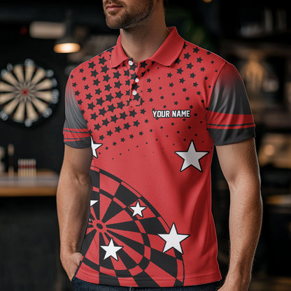 Stars Darts Polo, Quarter Zip Shirt For Men Custom Dart Team Jerseys | Red NQS9778