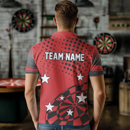 Stars Darts Polo, Quarter Zip Shirt For Men Custom Dart Team Jerseys | Red NQS9778